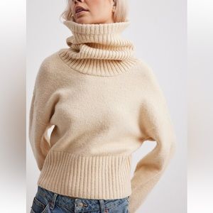 NA-KD knitted turtle neck sweater, light beige, Size Small